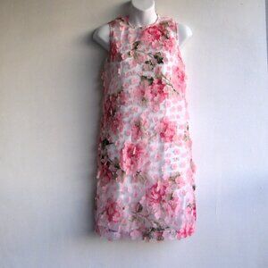 Karl Lagerfeld Paris Pink Floral Dress Size 2 Applique Shift Exposed Zipper New